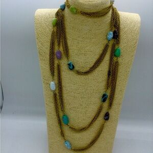 Vintage Retro Costume Multi Wrap Chain and Stone Necklace…..